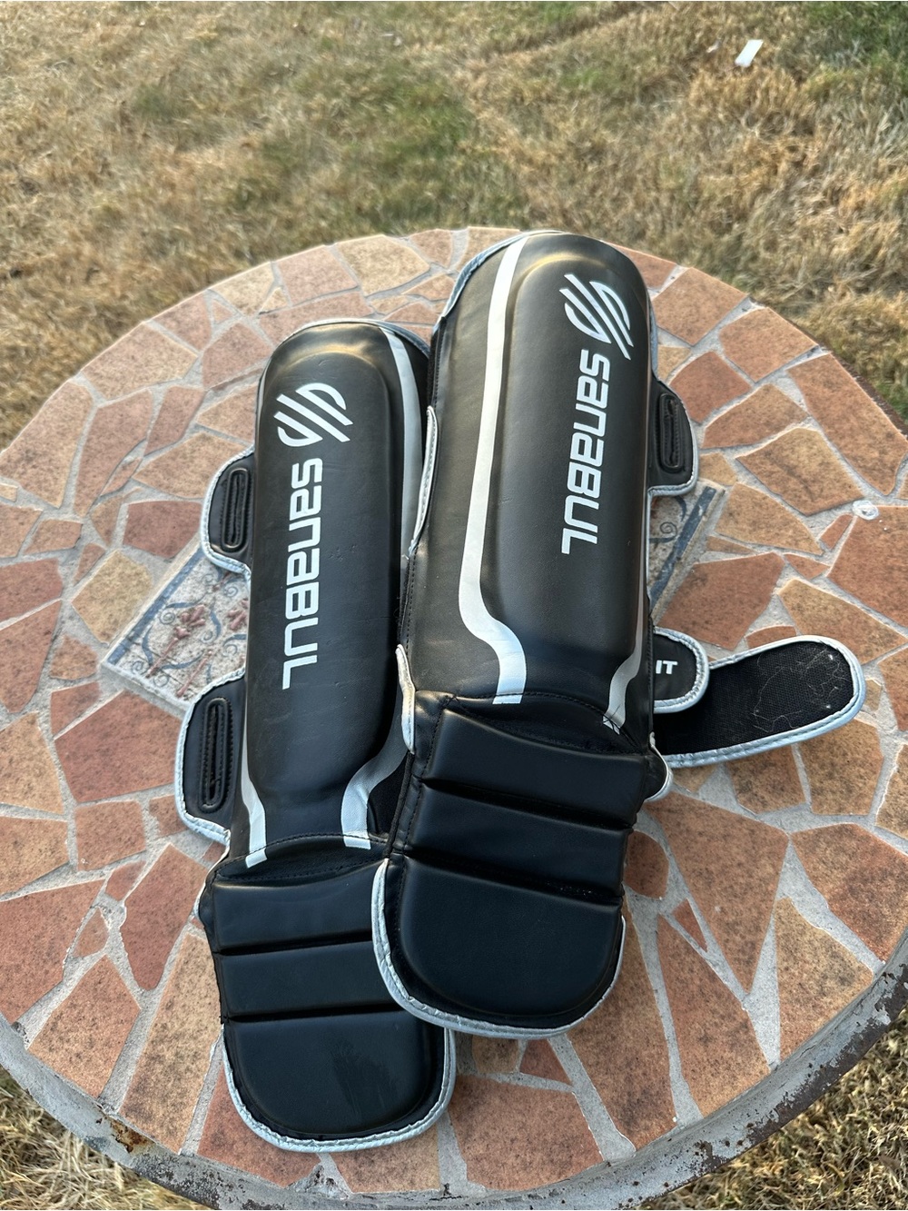 Sanabul Black MMA Shin Guards with White Logo Size S/M